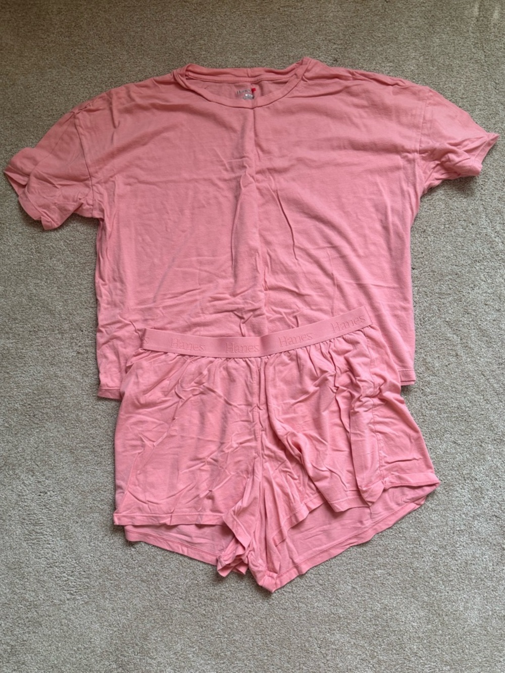 Hanes Coral Pink Lounge Tee and Shorts Set